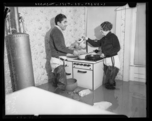 waders couple in waders in kitchen